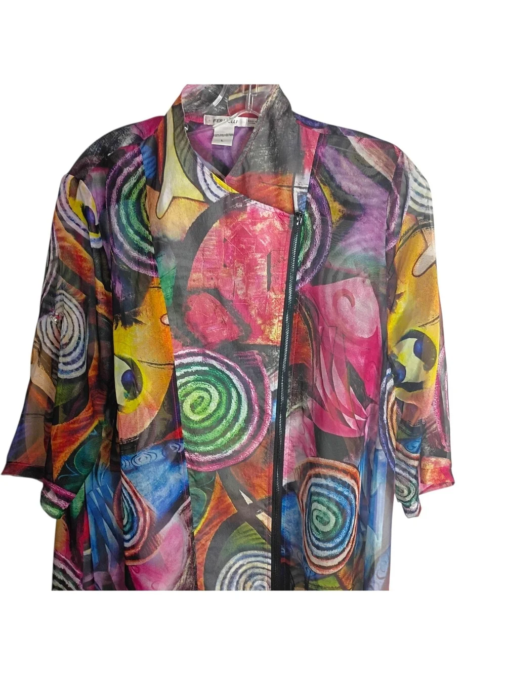 Feratelli -Colorful Abstract Spiral Kimono Jacket - Multicolor - Large - Picture 2 of 4